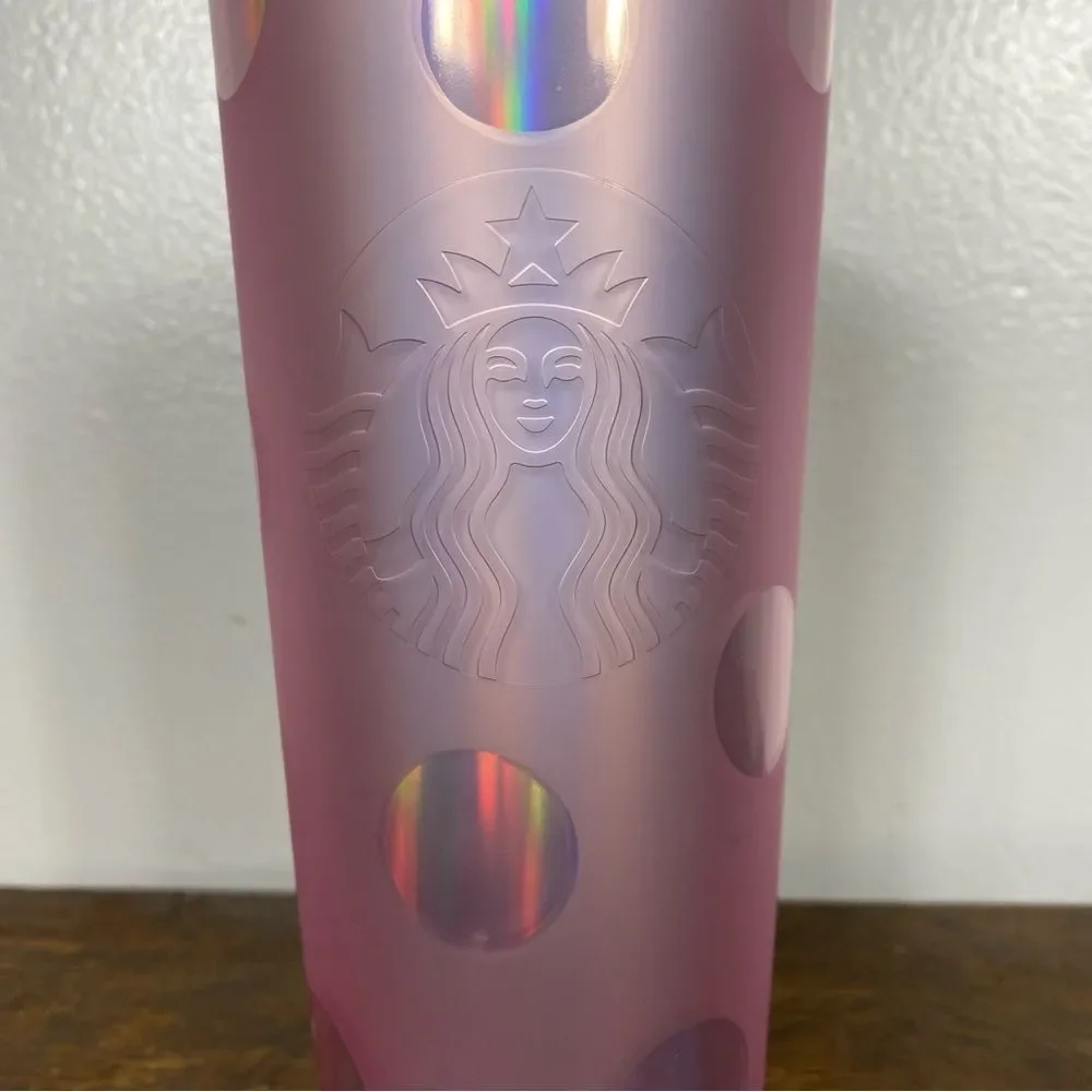 Starbucks/ Disney World pink metallic polka dot tumbler (no straw) 24 fl oz